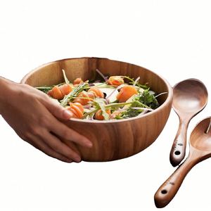 100% All-Natural Eco-Friendly <b>Extra</b> <b>Large</b> Acacia Wood Salad Bowl Set with Spoon Polished 3-Piece - Product Image 3