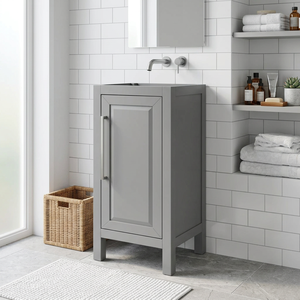 Modern Dark Walnut Wood 18 Inch <b>Bathroom</b> Vanity <b>Cabinet</b> with Ceramic Basin Single Door Ample Storage Space for Compact <b>Bathrooms</b> - Product Image 3