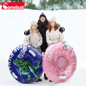 Tube à neige gonflable Samebust 90 cm en PVC épaissi pour enfants, jouet d'hiver pour le glissement sur neige, motif flocon de neige rose à paillettes - Product Image 1