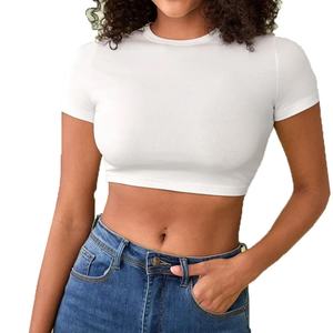 Camisetas de Verano Personalizadas Ecológicas de Algodón Tejido para Mujer, Camisetas de Manga Corta para Chicas, Lisas, Suaves, Transpirables y de Secado Rápido - Product Image 2