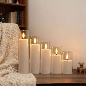 Velas LED Rojas sin Llama, Funcionan con Pilas, con Llama Parpadeante, en Portavelas de Vidrio, para Decoración del Hogar - Product Image 2