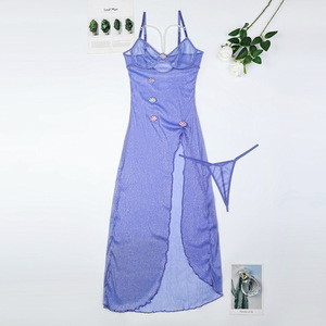 Romantic Sexy Long Dress With Three-Dimensional Embroidery Pearl Mesh High Waist Split Open <b>Women's</b> Dress Lingerie - Product Image 6