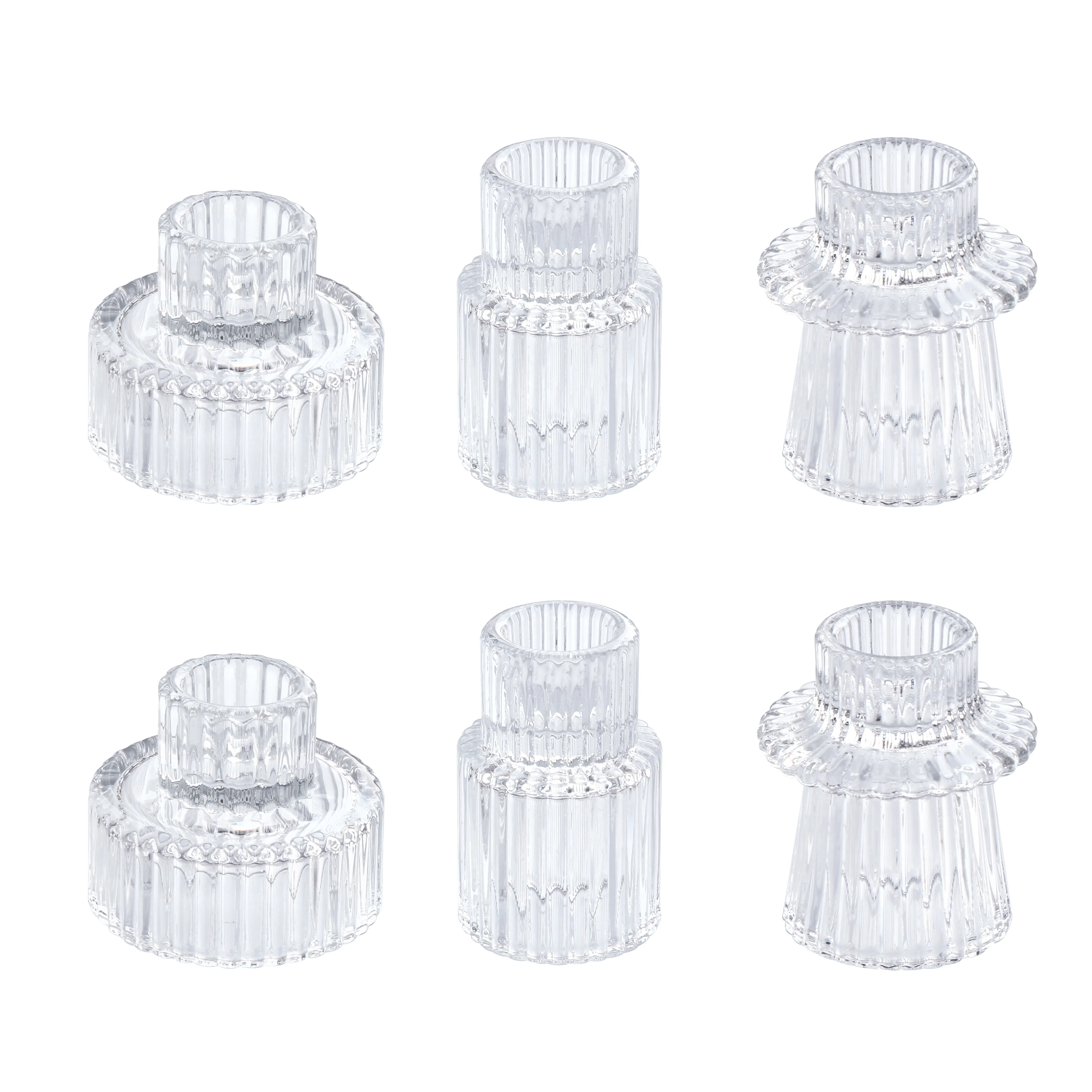 Conjunto de 6 suporte de vela de vidro 2 em 1 pilar de vidro suporte de vela de vidro transparente