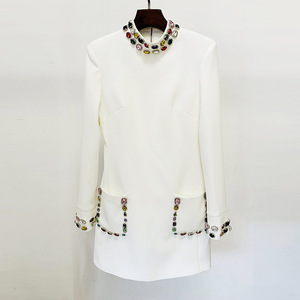 All'ingrosso Mini abito <span class=keywords><strong>nero</strong></span> <span class=keywords><strong>a</strong></span> <span class=keywords><strong>maniche</strong></span> <span class=keywords><strong>lunghe</strong></span> con strass di perline gemma colorata abiti eleganti di lusso abiti da sera per le donne - Product Image 6