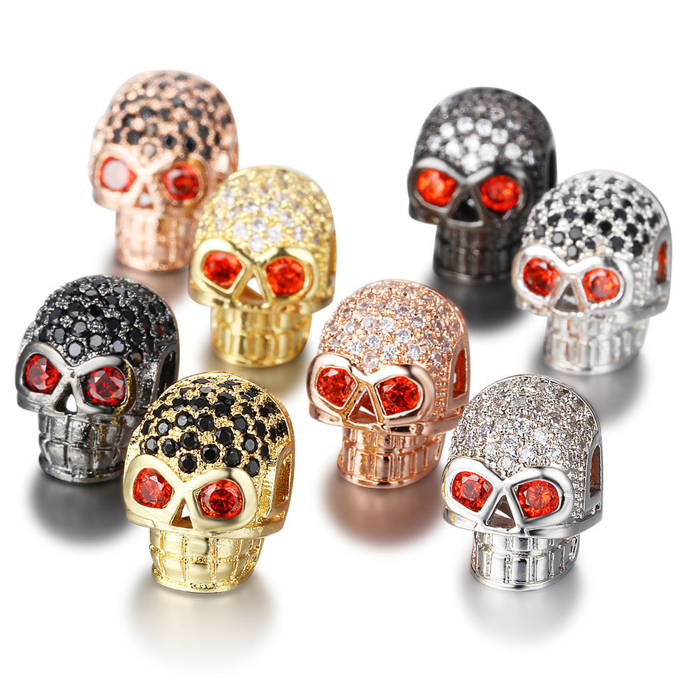 Wholesale 10*12MM Brass Micro Pave CZ Zircon Skull Spacer Beads