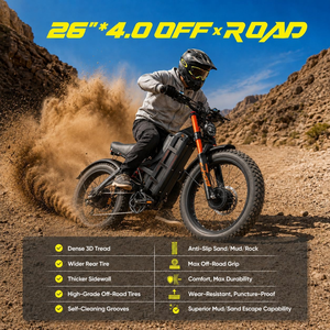 จักรยานไฟฟ้า eAhora Romeo Pro 3 ระบบกันสะเทือนเต็มรูปแบบ มอเตอร์คู่ ล้อขนาด 26 นิ้ว * ยางหน้ากว้าง 4.0 นิ้ว ระยะทางไกล สำหรับผู้ใหญ่ - Product Image 6