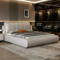 Lit double moderne et élégant en cuir, ensemble de meubles de chambre à coucher, lit double en bois populaire pour la maison et l'hôtel