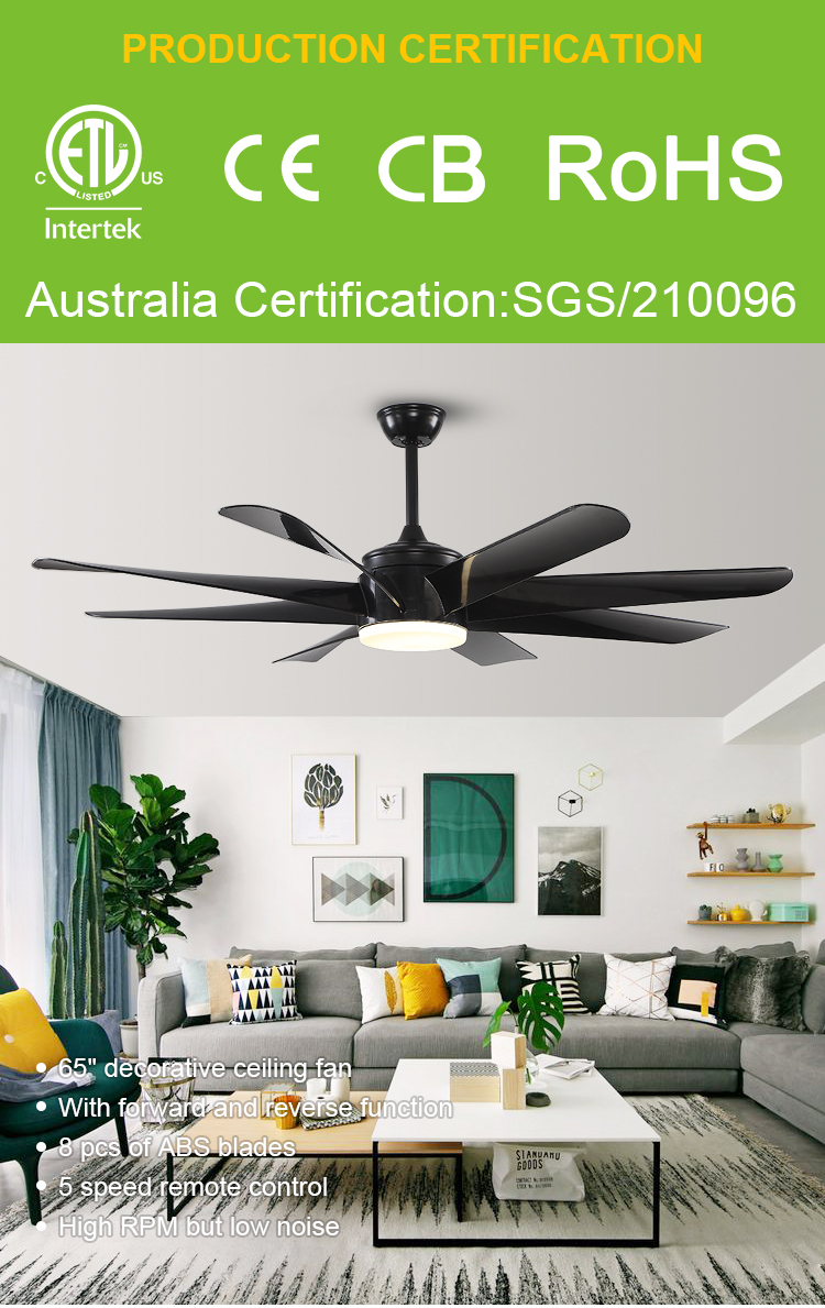 Breeze.Lux Modern ceiling fan with abs dc fan blade remote control hotel 65 inch decorative ceiling fan with LED light