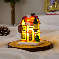 Casas de Resina en Miniatura para Decoración Navideña, con Luces LED Cálidas, Aldeas Navideñas Iluminadas, Iglesia y Cabaña Cubiertas de Nieve