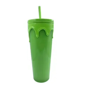 2023 New 24oz Matte Reusable Cups Insulated Double Wall Travel Plastic Glow in the dark tumbler with straw