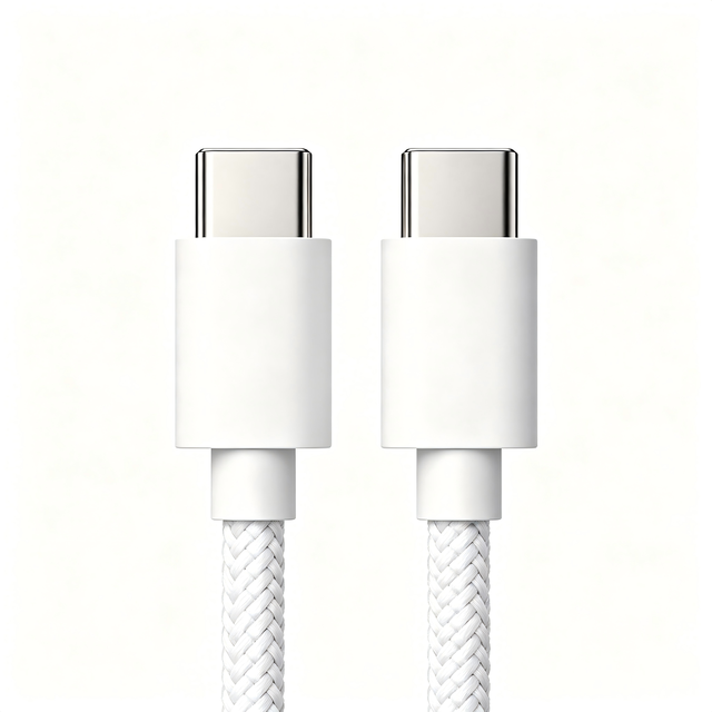 White Braided USB-C to USB-C 240W PD Fast Charging Cable, Durable Type C Charger Wire for iPhone 15 Pro Max, MacBook Pro