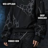 Sweat-shirt à capuche surdimensionné et court pour homme, noir, personnalisé, avec applique motif toile de toile de dragon, 400 GSM, 100% coton, épaules tombantes, découpes