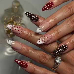 <span class=keywords><strong>Uñas</strong></span> Acrílicas Artificiales al por Mayor, 10 Piezas, con Diseño de <span class=keywords><strong>Lunares</strong></span>, Hechas a Mano, <span class=keywords><strong>Uñas</strong></span> Postizas con Pegamento, Diseño Francés, Cobertura Completa - Product Image 3