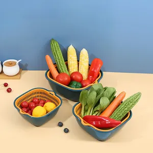 ZGQ13新品排水篮家用厨房洗衣篮双层水果蔬菜洗涤塑料排水篮