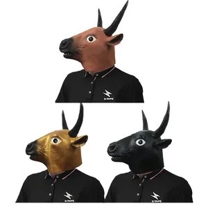 Custom Halloween Party Realistic Animal 3d Headwear Funny Cattle Latex Mask Bull Head Masks Carnival Costume Party Masks