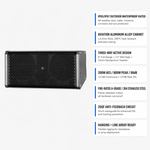 Altoparlante Line Array da Esterno IP67 Impermeabile 8 Pollici a Tre Vie in Lega di Alluminio per Installazione Fissa Parchi Piazze Festival Musicali - Product Image 3