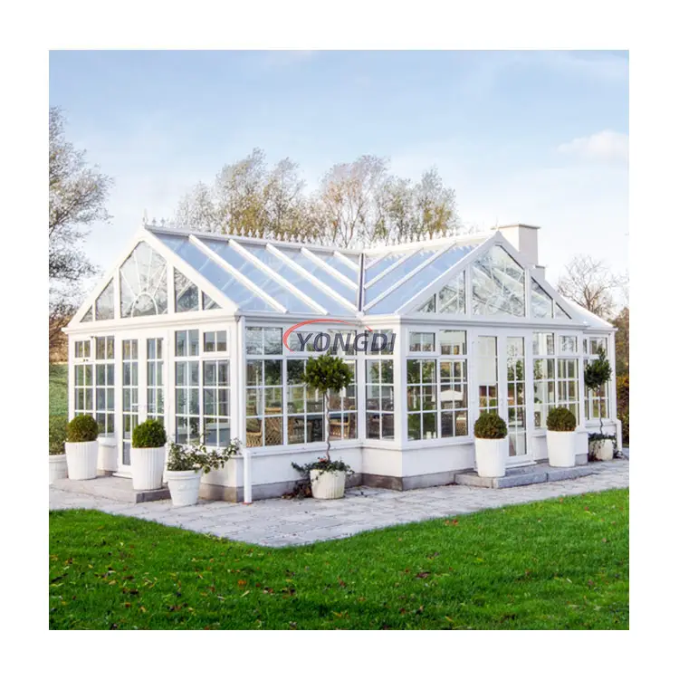 Sistema de panel solar de vidrio de casa verde prefabricado techo casa Conservatorio invernadero de vidrio de aluminio
