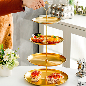 Soporte Redondo de 2 Niveles para Postres, de Acero Inoxidable Dorado, Diseño Retro de Lujo, Bandeja Multiusos para Pasteles y Aperitivos - Product Image 2