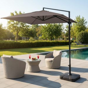 Ombrellone Moderno 2x3m Grigio Tortora con Palo Centrale, Telaio in Alluminio e Acciaio con Base in Plastica per Patio, Spiaggia, Hotel, Parco, Uso Esterno - Product Image 3
