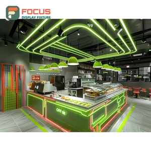 Modern Coffee Service Counter Glass Front Register Zone Wood Grain Finish Cafe Service Counter - Product Image 6