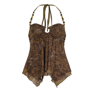 Blusa sin mangas con cuello halter y cuentas florales de estilo retro para mujer - Product Image 6