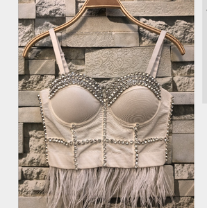 Sexy Fashion Feather Beading Evening Party Nightclub Cocktail <strong>Boob</strong> <strong>Tube</strong> Top - Product Image 1