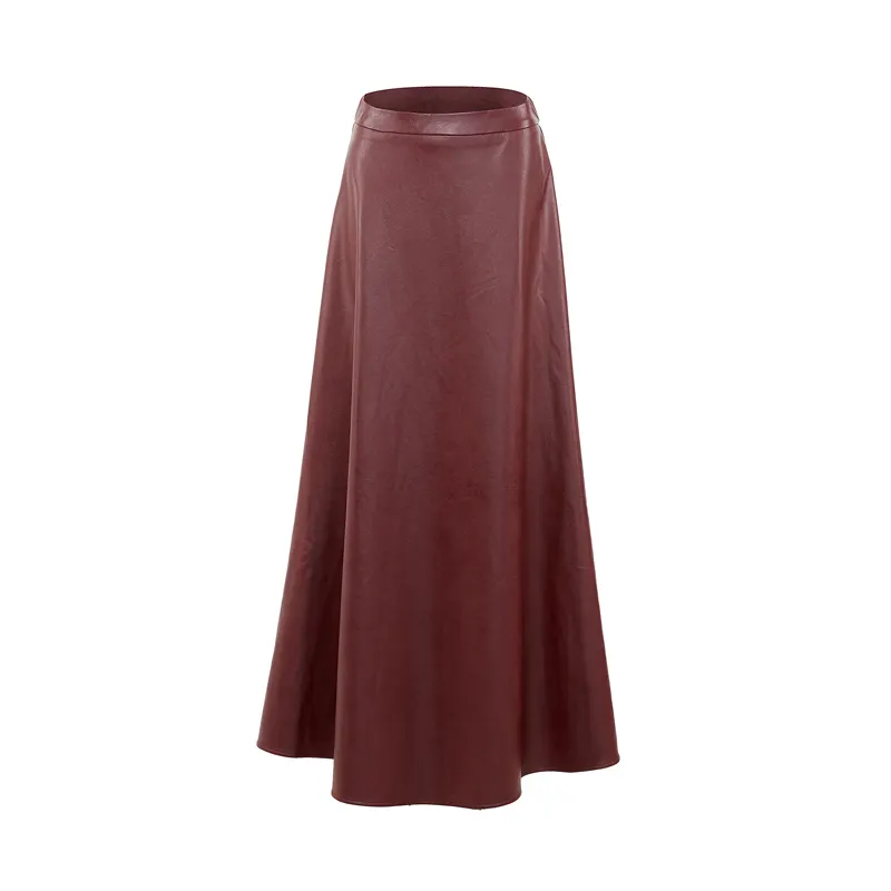 Autumn Winter High Waist Pleated Skirts Womens Elegant A Line Pu Leather Skirt Casual Punk Gothic Long Maxi Skirt