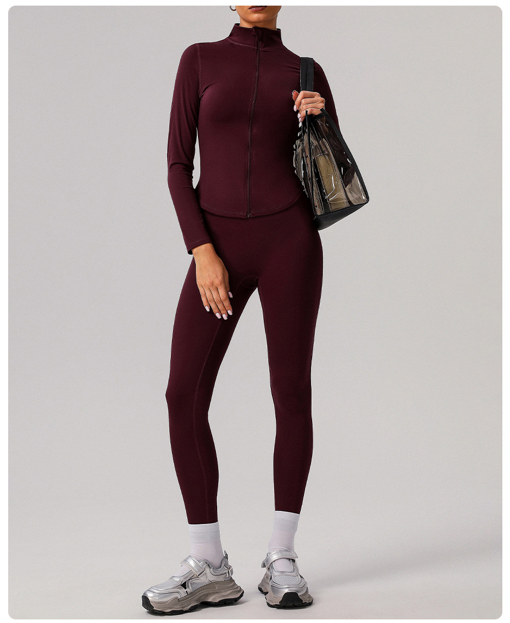 Stand Collar Zipper Long Sleeve Breathable Four-Way Stretch Quick Dry Yoga Jacket Sweatshirts Women Regular Outdoor Gym Fitness