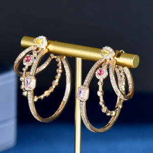 HIBRIDE Luxo Banhado A Ouro Três Círculo Bling Cubic Zirconia Grande Rodada Geométrica Triplo Hoop Brincos para Mulheres E-1076 - Product Image 2