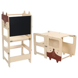 Tabouret de cuisine pour tout-petits, tour d'apprentissage en bois avec tableau noir, ensemble table et chaise pliables pour tout-petits - Product Image 2