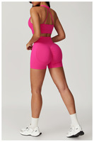 Ensemble court de yoga sans couture en deux pièces ensembles de fitness pour la salle de sport vêtements actifs Leggings froissés dos ouvert ensembles d'entraînement sexy pour femmes