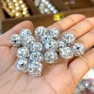 FY bijoux perles de haute qualité directement à travers HoleDIY brillant verre pierre acrylique boule perle en vrac pour la fabrication de Bracelet