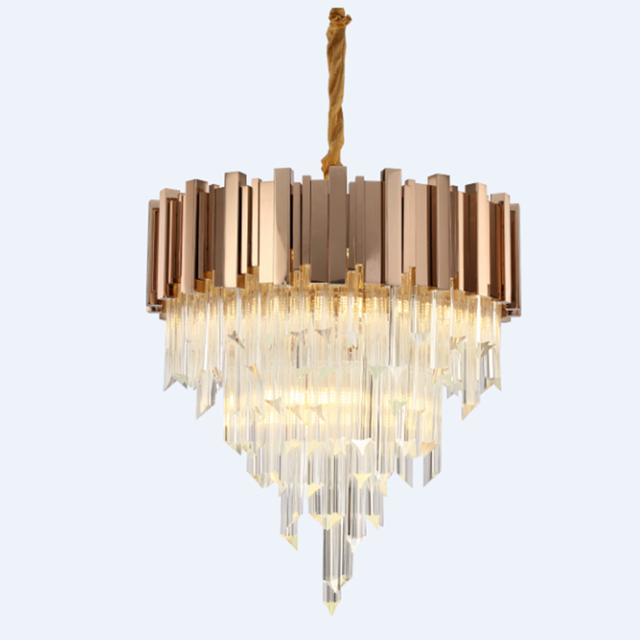 Modern Gold Metal LED K9 Luxury Crystal Chandelier Large Round Pendant Light for Hotel Bedroom Living Room with E12 Bulb Base