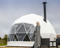 Dôme Géodésique de Glamping Luxe 6m Mobile d'Extérieur pour Camping, Maison Préfabriquée en Bois, Igloo avec Salle de Bain et Isolation