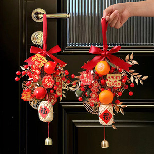 زينة السنة الصينية الجديدة S351، زخارف حمراء على شكل فواكه لسنة الحصان الصيني، زهور اصطناعية وفواكه للحظ والثراء - Product Image 2