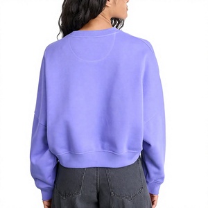 Custom Label Women's for Crew Neck <b>Long</b> <b>Sleeve</b> <b>Cropped</b> Fleece Knitted 100% Cotton Breathable Solid Color Autumn Sweatshirt - Product Image 2