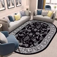 Tapis de sol ovale personnalisé en velours cristal noir et blanc, imprimé floral, antidérapant, doux, pour salon, décoration orientale vintage