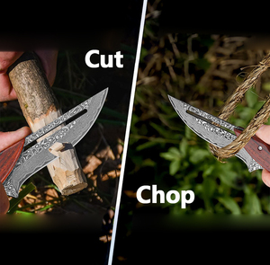 มีดพับเหล็กดามัสกัสแบบปรับความยาวได้กระเป๋ากลางแจ้งมีดล่าสัตว์ป่าซองหนัง - Product Image 4