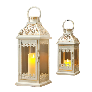<b>Set</b> 3 Vintage Metal Iron Glass Candle <b>Lantern</b> Eco-Friendly Durable Empty Candle Holders for Easter Wedding Christmas Home - Product Image 1