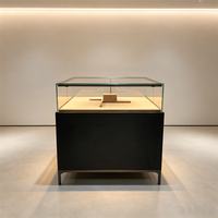 Vitrine de luxe sans cadre en verre pour musée, exposition, galerie d'art, magasin, avec éclairage LED, noir mat, autoportante