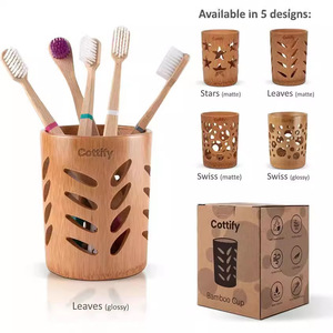 Bamboo <b>Toothbrush</b> <b>Holder</b> Round Eco-Friendly Freestanding Bathroom Supply Minimalist Design - Product Image 5