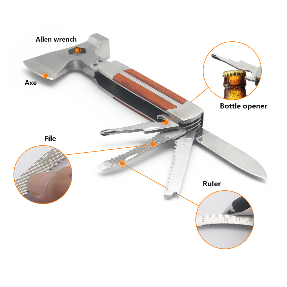 portable multifunctional multitool camping tools with hammer axe hatchet with allen wrench