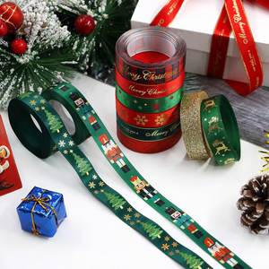 Pattern Variety Luxe 1.6cm 10 Yards Gold Foil Christmas Satin Ribbon for Bouquet Wrapping & Party Decor - Product Image 1
