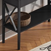 Table basse en bois durable X-Base, meubles modernes pour salon, pin noir, deux tiroirs, style panneau