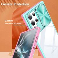 Coque de téléphone rigide transparente avec protection d'écran intégrée et protection coulissante pour objectif d'appareil photo pour Samsung S23 22 Ultra S24 Plus S25 S26