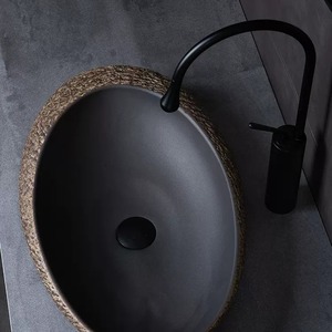 Nouveau lavabo ovale en céramique de style chinois rétro à poser sur comptoir pour salle de bain et balcon, usage domestique - Product Image 3