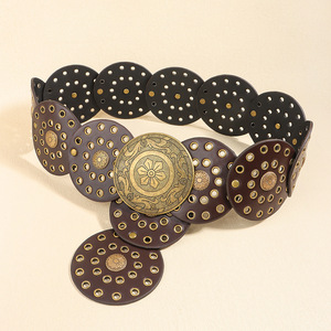 Accessori RW Y2k Grunge da donna esagerata ampia Boho disco con rivetto cintura in pelle Vintage occidentale - Product Image 6