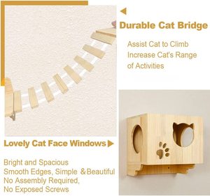 Kayu Kucing Pohon Pet Memanjat Scratcher Menara Kayu Dewasa Kucing Memanjat Bingkai Dinding Rak Dipasang dengan Tempat Tidur Gantung - Product Image 5