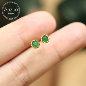 อาซูโอ 18K ทองคำแท้สีเหลืองมรกตธรรมชาติทรงกลมคลาสสิกต่างหูแบบมินิของขวัญสำหรับสุภาพสตรีและเด็กน่ารัก - Product Image 1