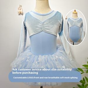 Precio al por mayor Maillot <span class=keywords><strong>de</strong></span> ballet <span class=keywords><strong>de</strong></span> terciopelo <span class=keywords><strong>de</strong></span> manga larga para niñas con lazo, ropa <span class=keywords><strong>de</strong></span> actuación para niños - Product Image 4